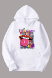 Street Lips Printed Patchwork Hooded Collar Tops
