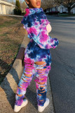 Casual Tie Dye Ripped Turndown Collar Long Sleeve Two Pieces