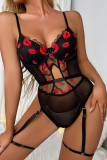 Sexy Solid Embroidered Patchwork See-through Christmas Day Lingerie