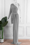 Casual Solid Patchwork Asymmetrical Oblique Collar Pencil Skirt Dresses