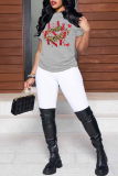 Casual Vintage Lips Printed Patchwork O Neck T-Shirts