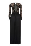 Sexy Formal Patchwork Sequins See-through Backless Slit O Neck Evening Dress Dresses