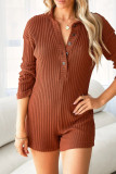 Casual Solid Patchwork Buckle Turndown Collar Skinny Rompers