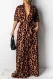 Casual Leopard Patchwork V Neck Long Dress Dresses
