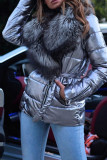 Casual Solid Bandage Patchwork Feathers Outerwear