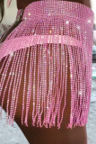 Sexy Solid Patchwork Sequined Hot Drill High Waist Straight Solid Color Bottoms