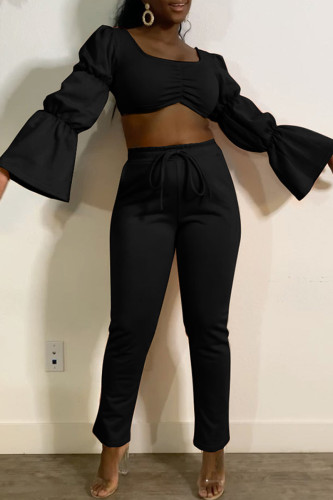 Sexy Casual Solid Basic Long Sleeve Two Pieces