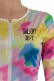 Casual Tie Dye Letter Zipper Collar Long Sleeve Two Pieces