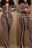Casual Street Print Patchwork Zipper Long Sleeve Two Pieces