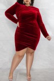 Sexy Casual Solid Patchwork O Neck Long Sleeve Plus Size Dresses