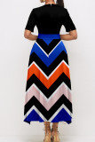 Casual Print Patchwork With Belt O Neck A Line Dresses
