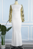 Sexy Formal Solid Sequins Patchwork Backless O Neck Long Sleeve Dresses