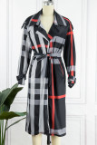 Fashion Casual Print Cardigan With Belt Turndown Collar Outerwear