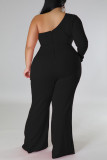 Sexy Solid Patchwork Hot Drill Oblique Collar Plus Size Jumpsuits