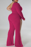 Sexy Solid Patchwork Hot Drill Oblique Collar Plus Size Jumpsuits