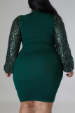 Sexy Solid Sequins Patchwork O Neck Straight Plus Size Dresses
