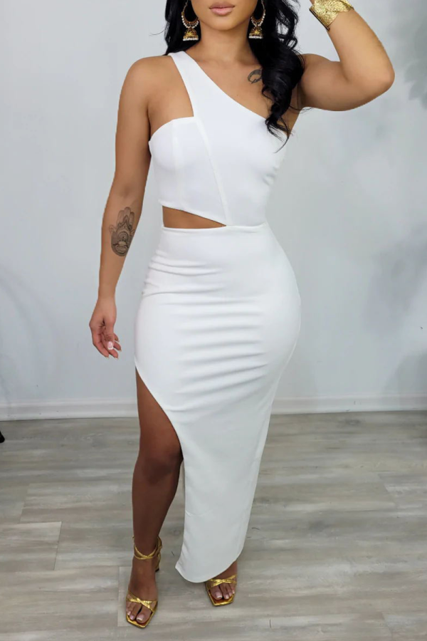 Sexy Solid Hollowed Out High Opening One Shoulder Pencil Skirt Dresses