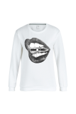 Casual Street Lips Printed Patchwork O Neck Tops