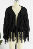 Casual Solid Tassel Patchwork Cardigan Collar Outerwear