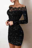 Sexy Solid Sequins Patchwork Hot Drill Turtleneck Pencil Skirt Dresses