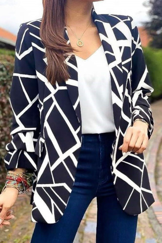 Casual Print Patchwork Turn-back Collar Outerwear