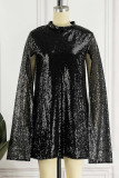 Elegant Solid Sequins Patchwork Half A Turtleneck Straight Dresses