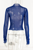 Sexy Solid Mesh Half A Turtleneck Tops