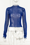 Sexy Solid Mesh Half A Turtleneck Tops