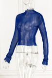 Sexy Solid Mesh Half A Turtleneck Tops