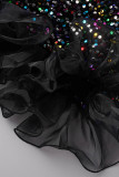 Elegant Solid Sequins Patchwork Oblique Collar Evening Dress Dresses