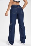 Casual Solid Patchwork Basic High Waist Straight Denim Jeans