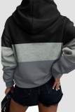 Casual Patchwork Contrast Hooded Collar Tops