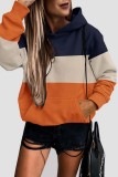 Casual Patchwork Contrast Hooded Collar Tops