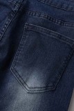 Casual Solid Patchwork High Waist Boot Cut Denim Jeans