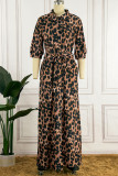 Casual Leopard Patchwork V Neck Long Dress Dresses