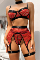 Sexy Solid Hollowed Out Patchwork Lingerie(Four Pieces)