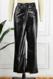Casual Solid Patchwork Straight High Waist Straight Solid Color Bottoms