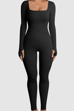 Casual Sportswear Solid Patchwork U Neck Skinny Jumpsuits
