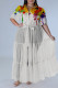 Casual Print Bandage Patchwork Buckle Turndown Collar Straight Plus Size Dresses