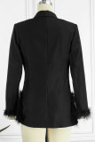 Party Solid Patchwork Feathers Turn-back Collar Outerwear