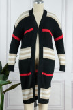 Casual Striped Cardigan Plus Size Overcoat