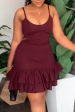 Sexy Casual Solid Spaghetti Strap Wrapped Skirt Dresses