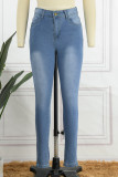 Fashion Casual Solid Patchwork High Waist Skinny Denim Jeans