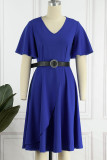 Casual Solid Patchwork Flounce With Belt O Neck A Line Dresses
