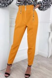 Casual Solid Buttons Regular High Waist Conventional Solid Color Trousers