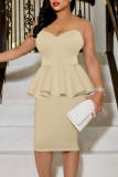 Casual Elegant Solid Patchwork Flounce Strapless One Step Skirt Dresses