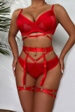 Sexy Solid Patchwork See-through Valentines Day Lingerie
