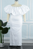 Elegant Solid Patchwork Fold Off the Shoulder Evening Dress Plus Size Dresses