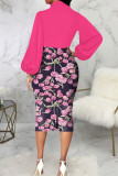 Casual Elegant Print Patchwork With Bow Half A Turtleneck One Step Skirt Dresses