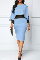 Casual Elegant Solid Patchwork Asymmetrical O Neck Pencil Skirt Dresses